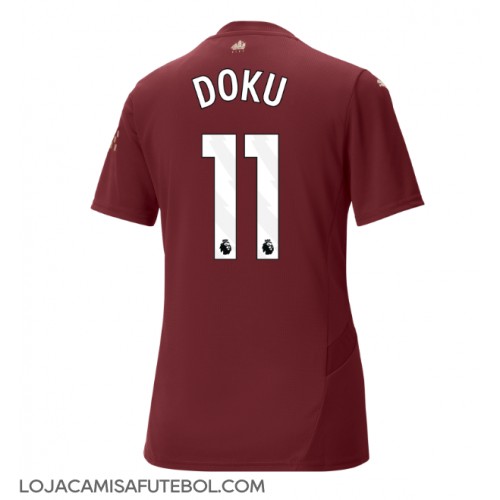 Camisa de Futebol Manchester City Jeremy Doku #11 Equipamento Alternativo Mulheres 2024-25 Manga Curta